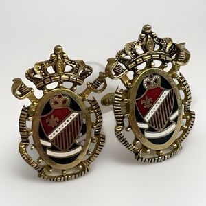 Shields Vintage Heraldic Crest Crown Fleur-de-lis Gold Tone Cufflinks